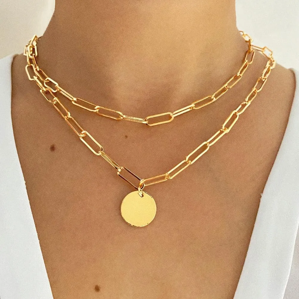 Boho Multi Layered Coin Pendant Necklaces