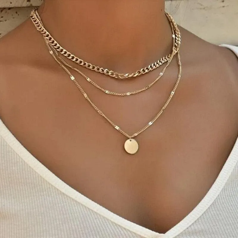 Boho Multi Layered Coin Pendant Necklaces