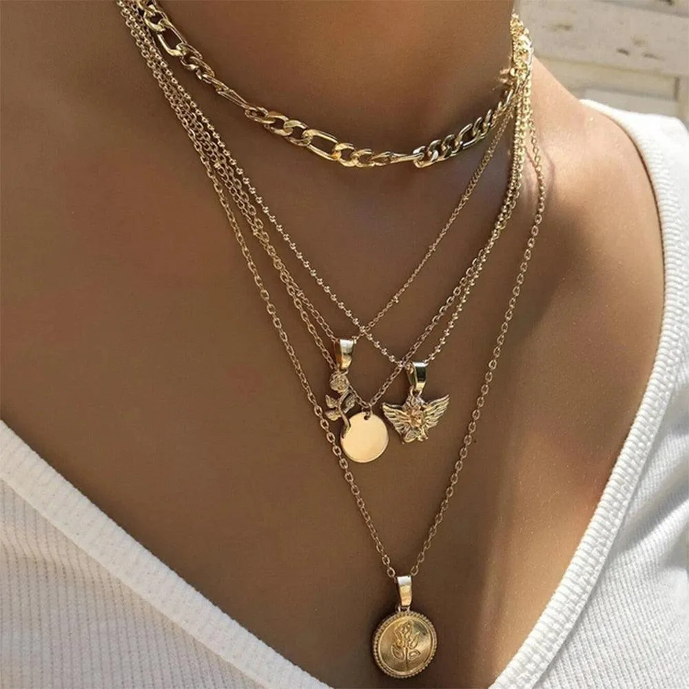 Boho Multi Layered Coin Pendant Necklaces