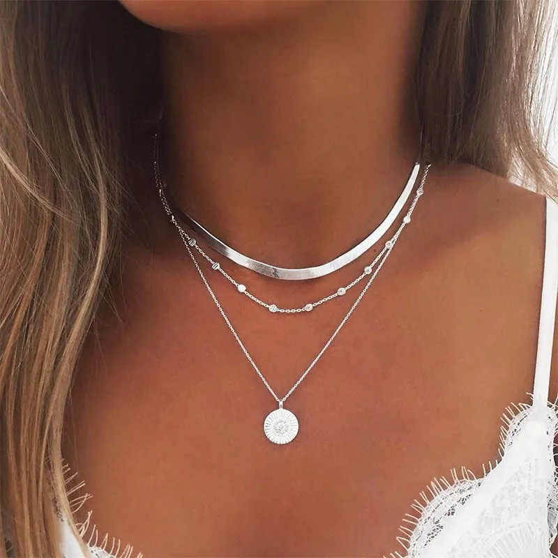 Boho Necklaces & Pendants Vintage Multilayer Choker Necklace Women Fashion Collar Collier Femme Moon Jewelry Accessories