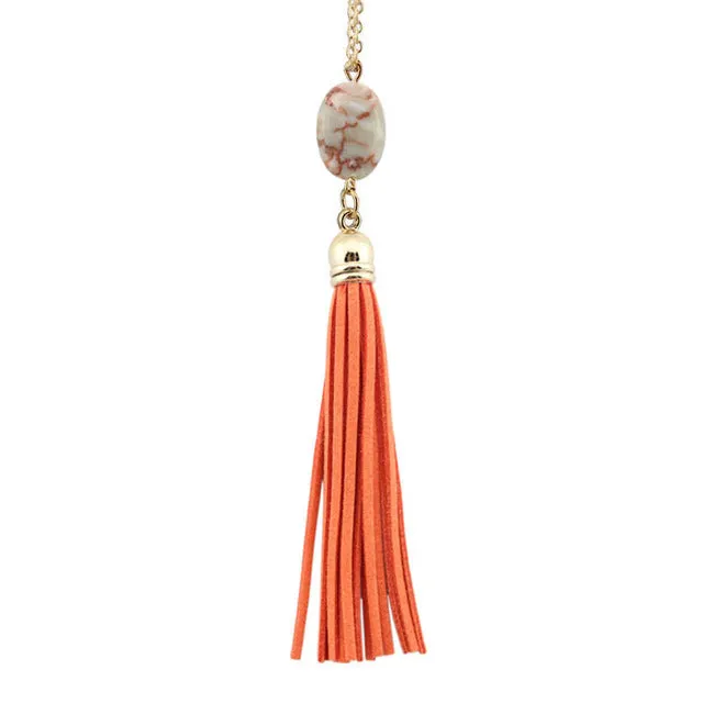 Boho Velvet Long Tassel Necklace 2016 Summer Style Leather Tassel Natural Stone Necklace for Women Sweater Chain Fashion Jewelry