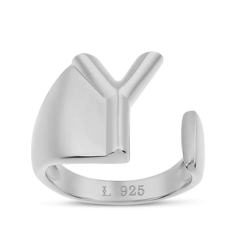 Bubble Letter Initial Adjustable Statement .925 Sterling Silver Ring