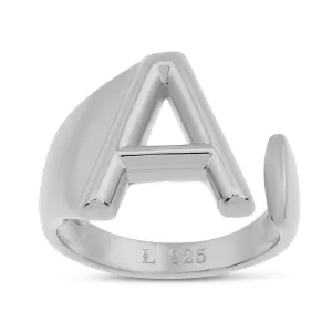 Bubble Letter Initial Adjustable Statement .925 Sterling Silver Ring