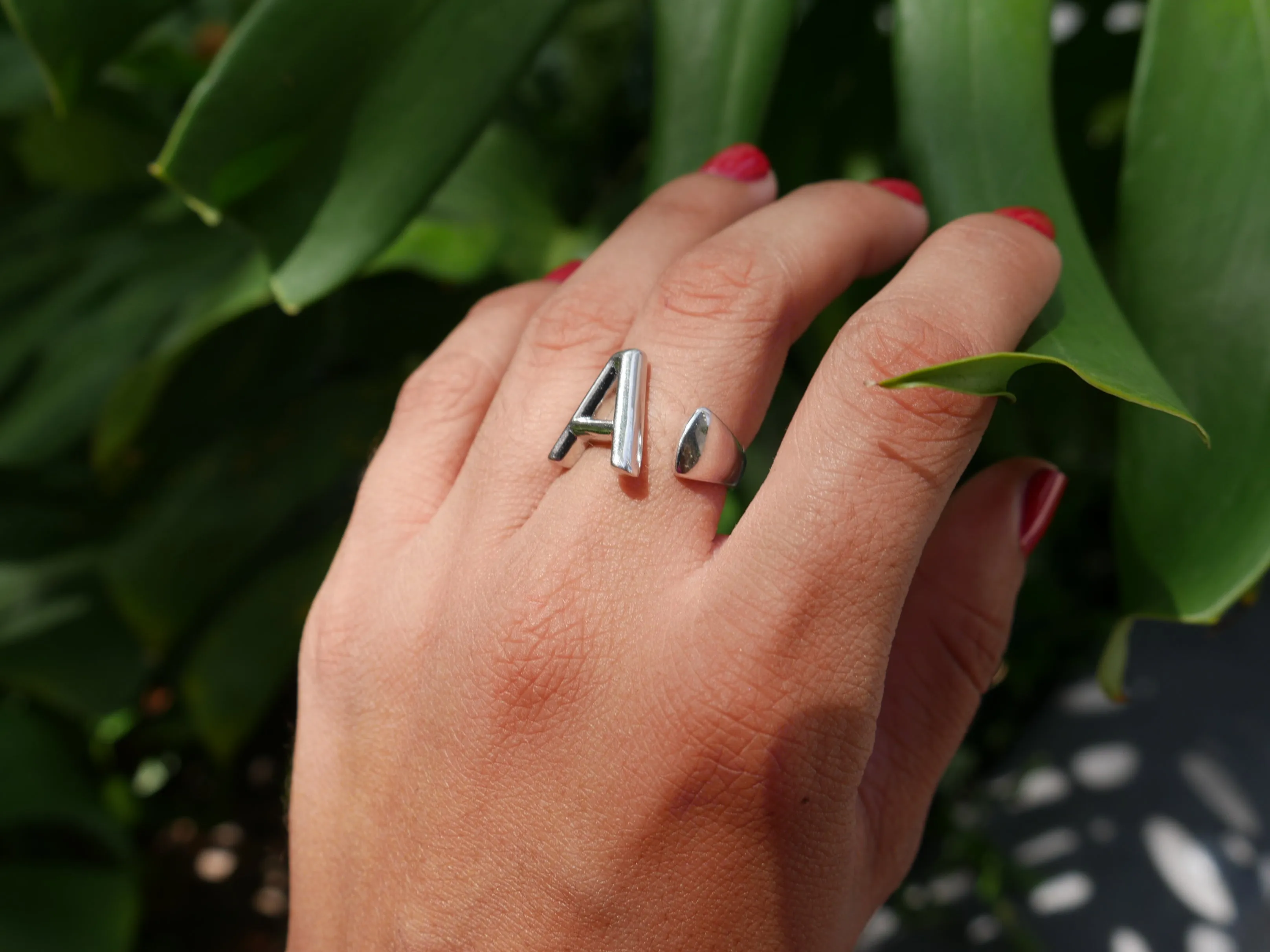 Bubble Letter Initial Adjustable Statement .925 Sterling Silver Ring