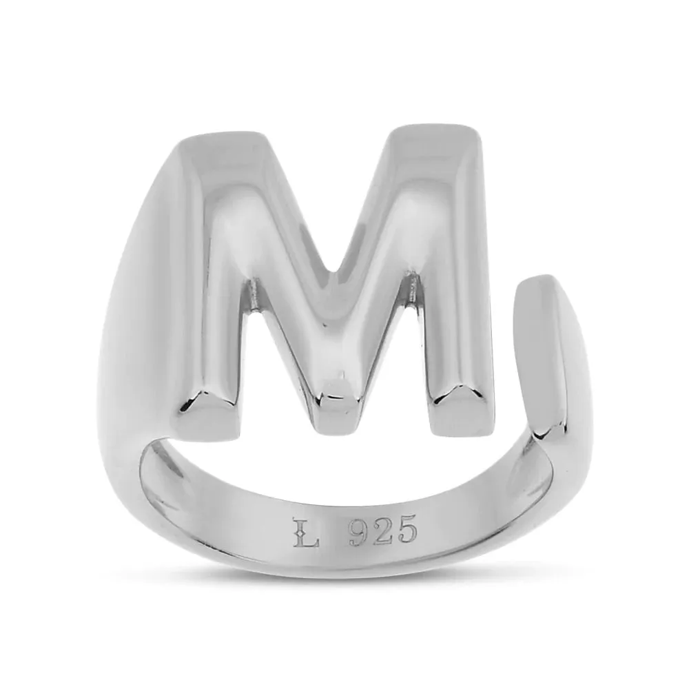 Bubble Letter Initial Adjustable Statement .925 Sterling Silver Ring