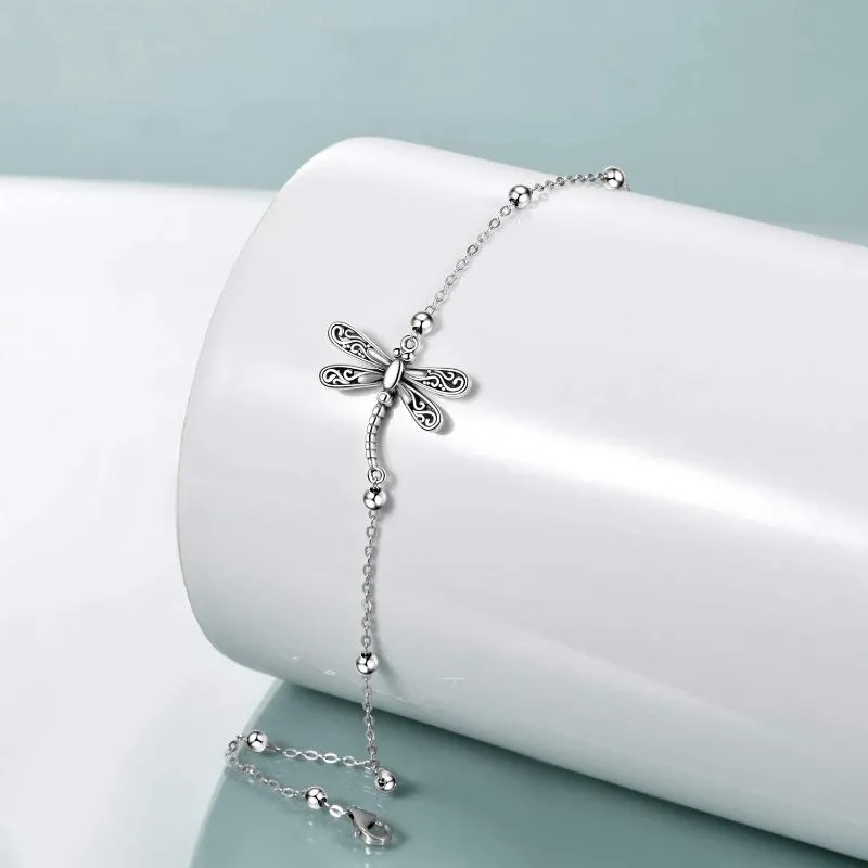 Charm looking 925 Sterling Silver created Dragonfly Bracelet  for Women Girls or as Gifts