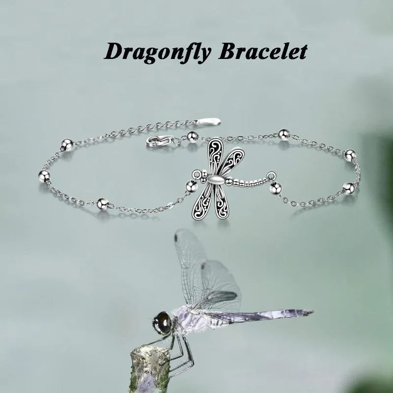 Charm looking 925 Sterling Silver created Dragonfly Bracelet  for Women Girls or as Gifts