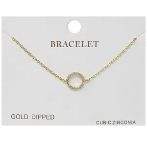 Circle CZ Pave Charm Delicate Chain Bracelet