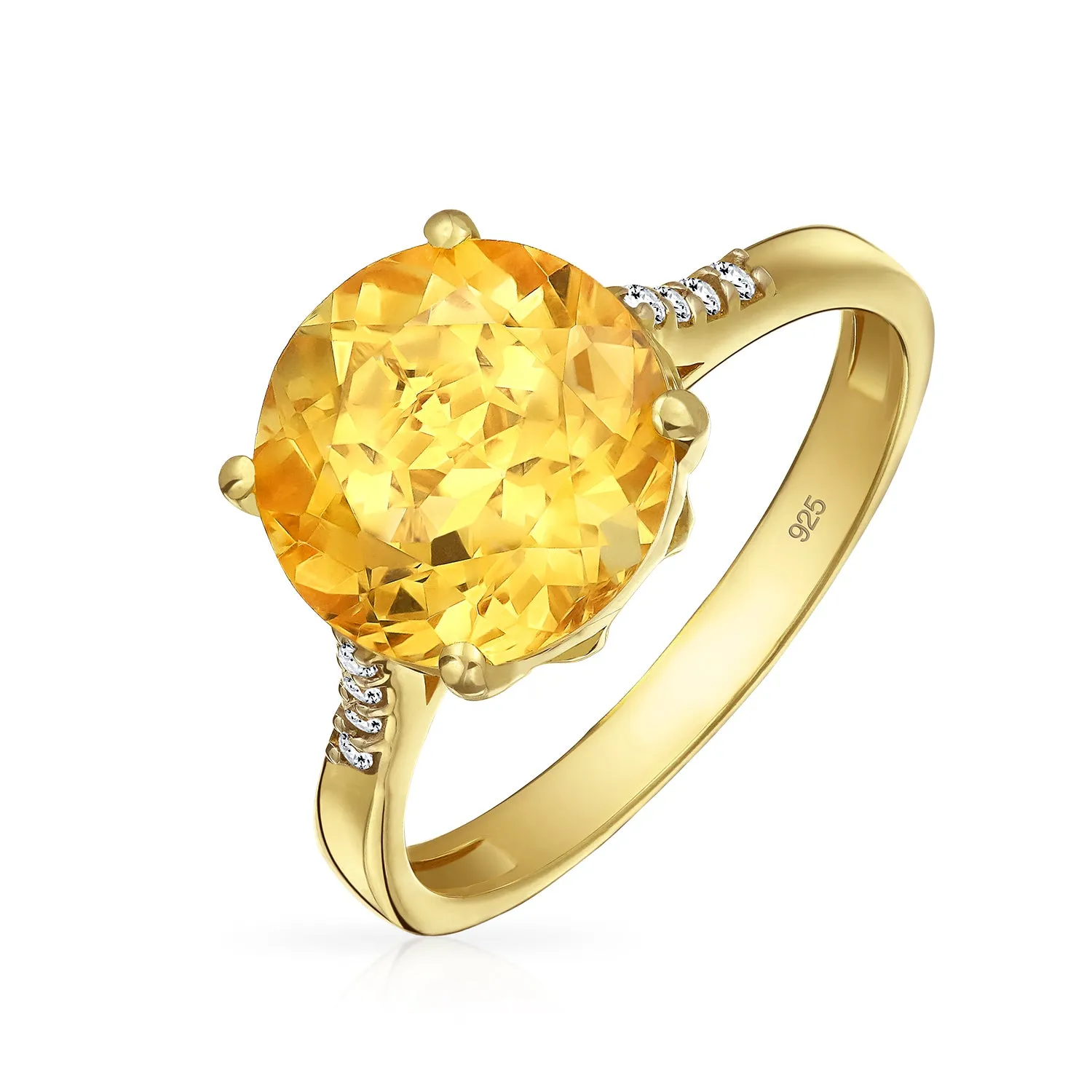 Classic 3CT Oval Citrine Silver Ring 14K Gold Plated November Birthstone