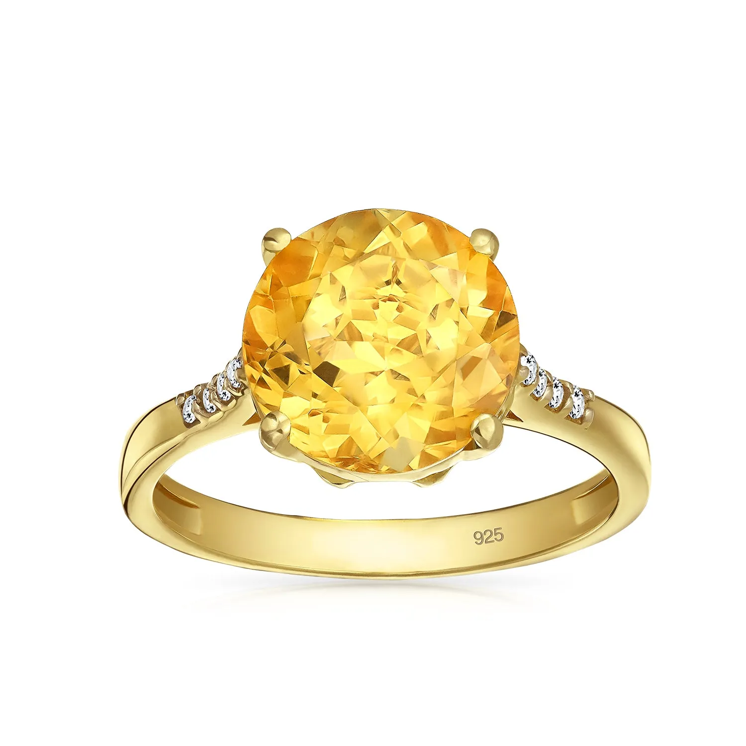 Classic 3CT Oval Citrine Silver Ring 14K Gold Plated November Birthstone