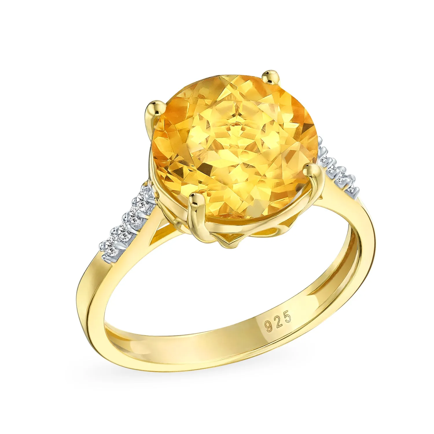 Classic 3CT Oval Citrine Silver Ring 14K Gold Plated November Birthstone