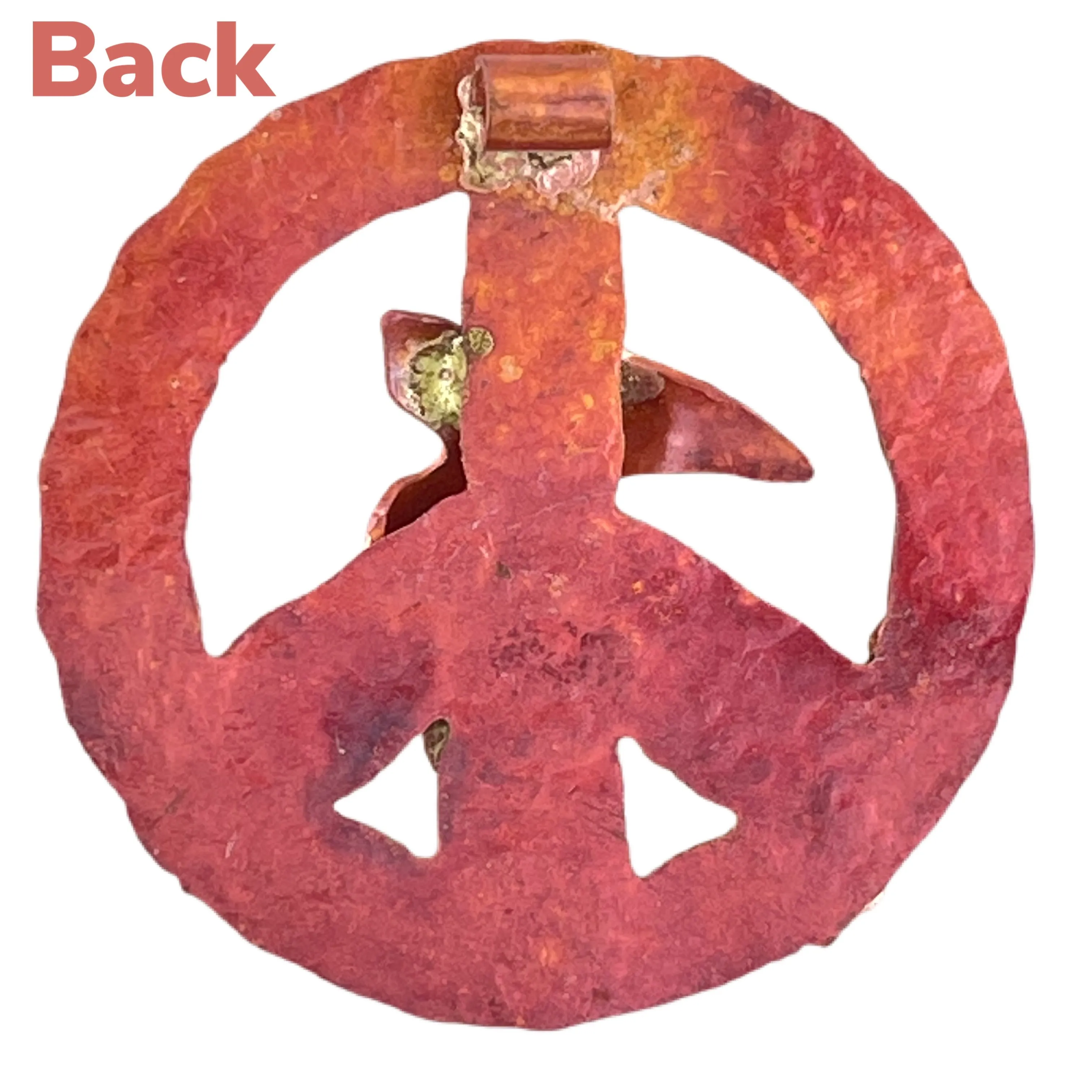 Copper Peace Sign with Dove and Flowers Pendant