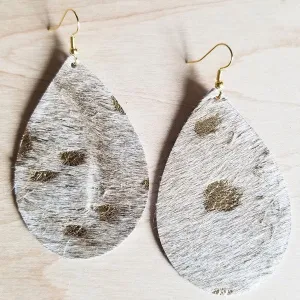 Cream and Gold Hair On Hide Teardrop Earrings