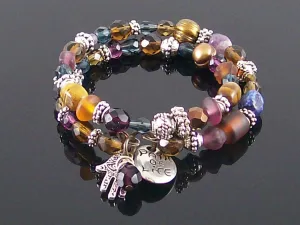 Crystal, stone and pearl coil metal charm bracelet (Web-287)