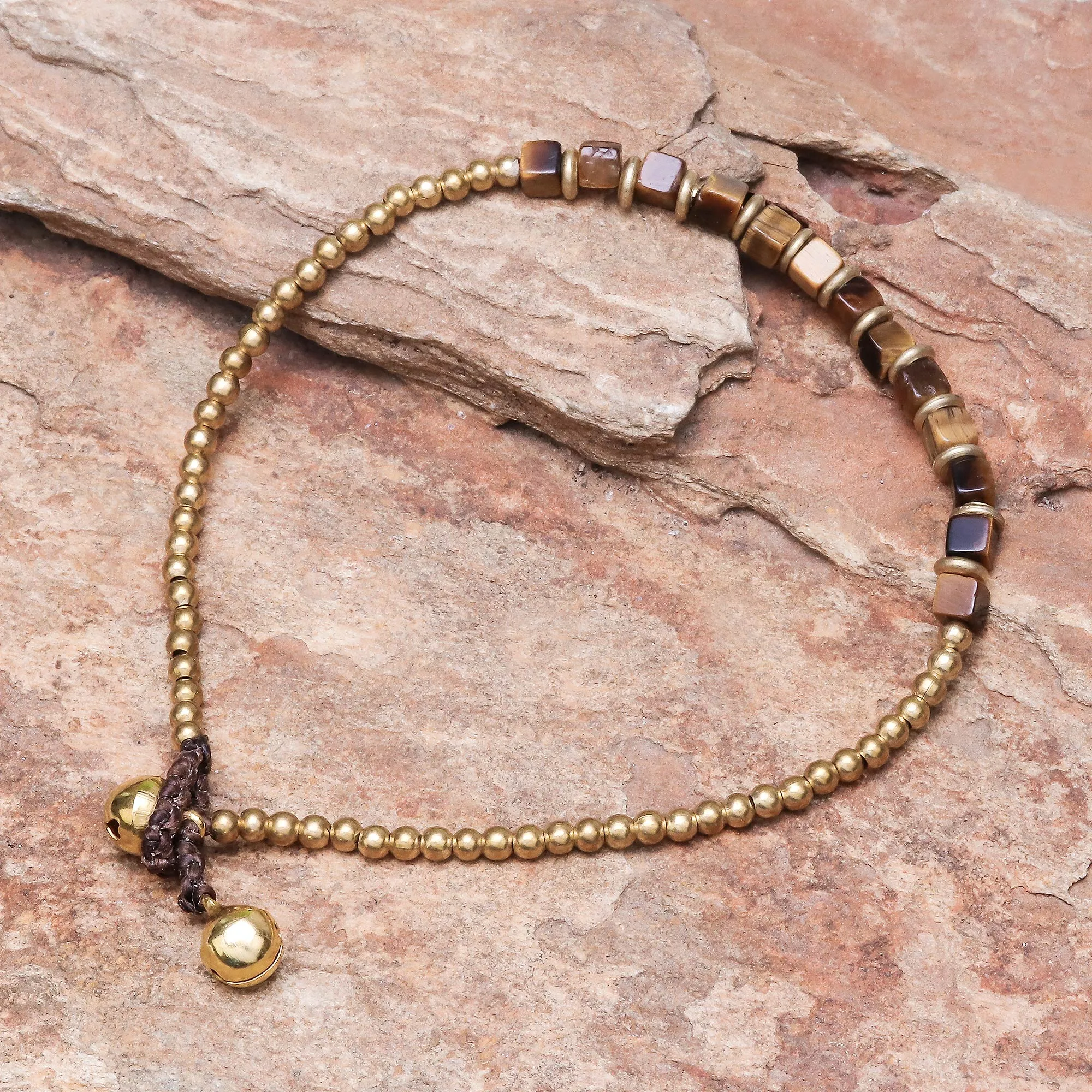 Cube Beauty Beaded Anklet with Cube Tiger's Eye from Thailand