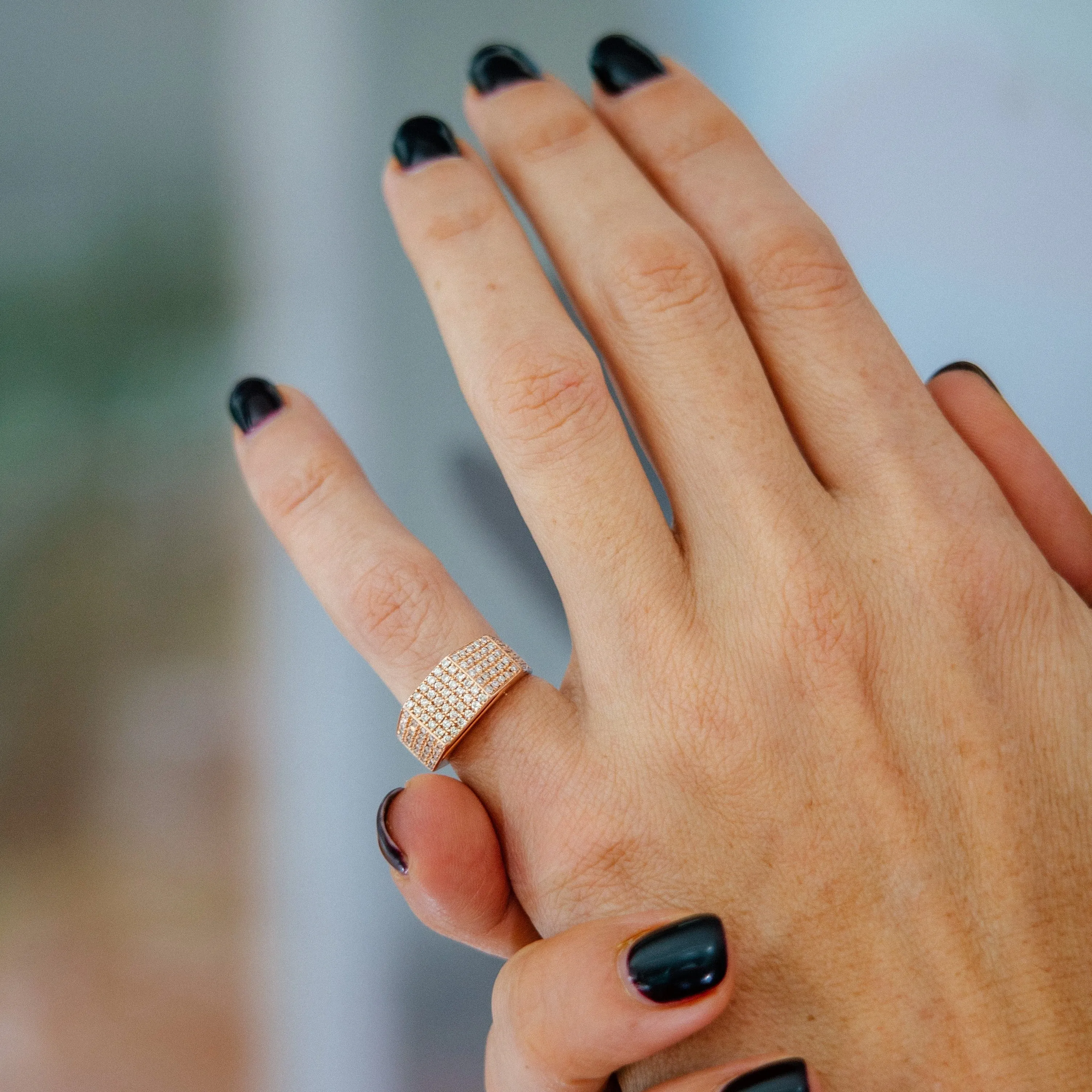 Cut Out Pedestal Ring with White Pavé Diamonds