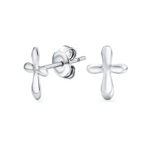 Delicate Cross Stud Earrings Religious Jewelry Communion Gift Sterling Silver