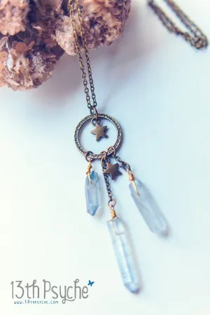 Dreamcatcher raw quartz crystal point pendant necklace