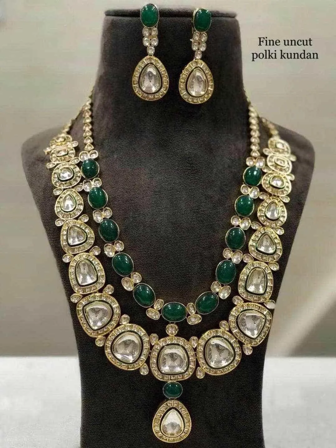 Dual Layered Emerald Polki Set