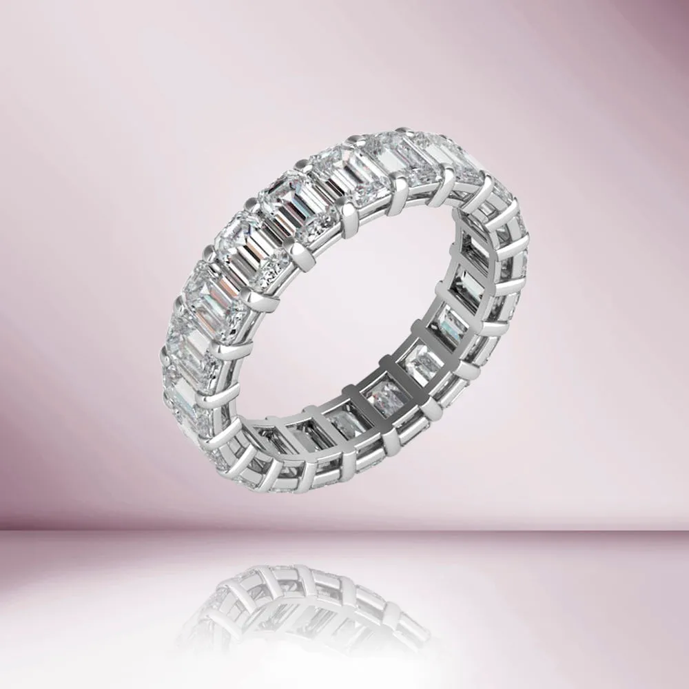 Emerald Cut Diamond Eternity Band (6.70 ct.) 4-Prongs Setting in 18K Gold