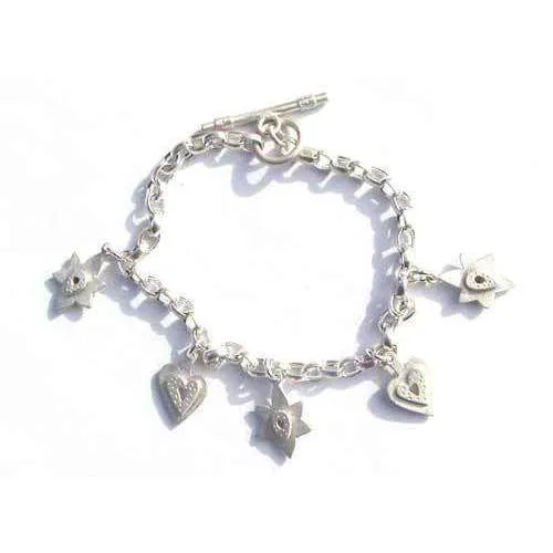 Emily Rosenfeld Sterling Silver Heart and Star of David Multi-Charm Bracelet