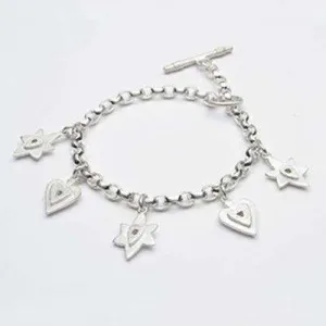 Emily Rosenfeld Sterling Silver Heart and Star of David Multi-Charm Bracelet