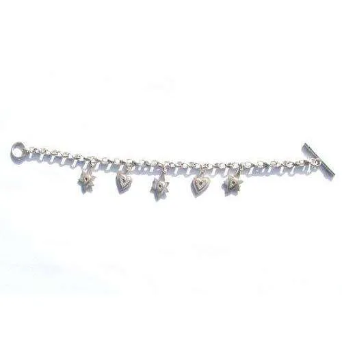 Emily Rosenfeld Sterling Silver Heart and Star of David Multi-Charm Bracelet