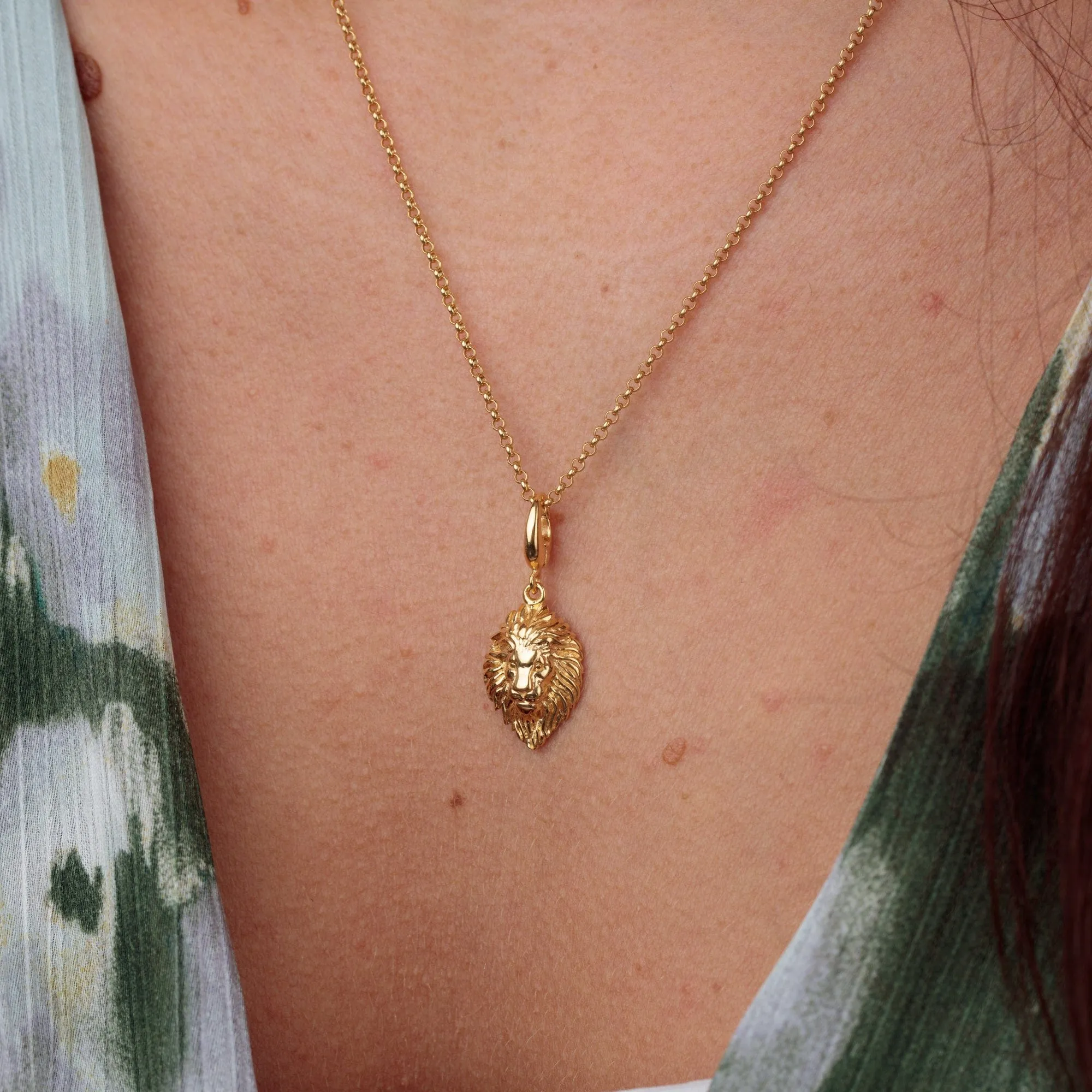 Engraved Gold Plated Lion Head Necklace