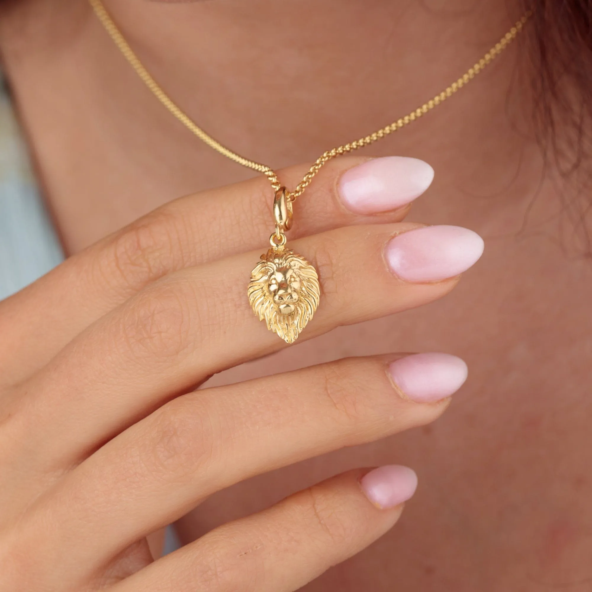 Engraved Gold Plated Lion Head Necklace