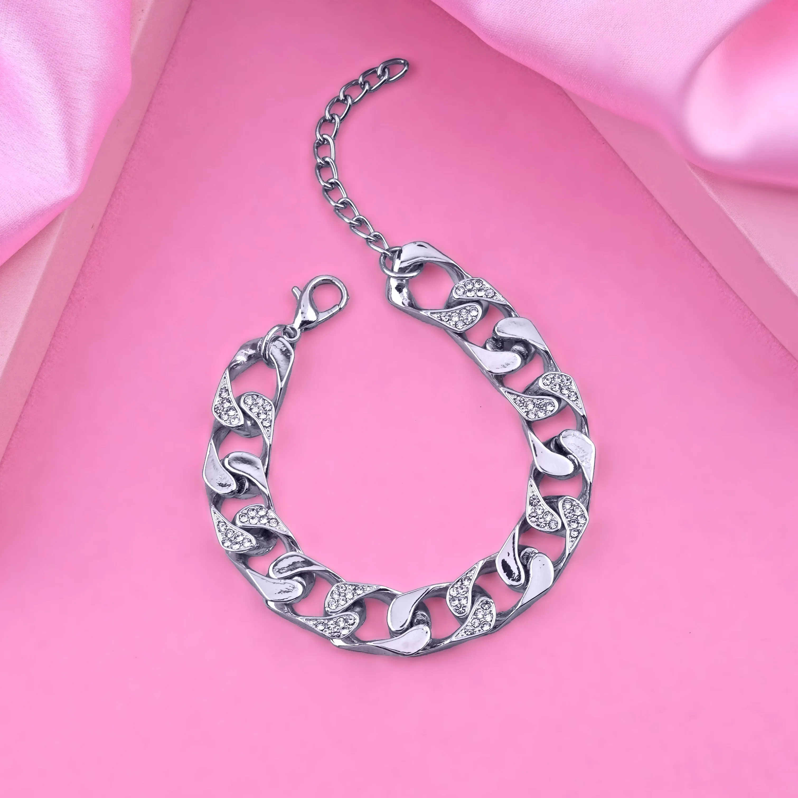 Estele Rhodium Plated Elegant Cuban Bracelet for Women