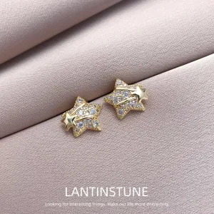 Exquisite Micro Zircon Setting Star Stud Earrings For Women Advanced Design Sweet Gold Color Metal Young Girl Party Jewelry N777