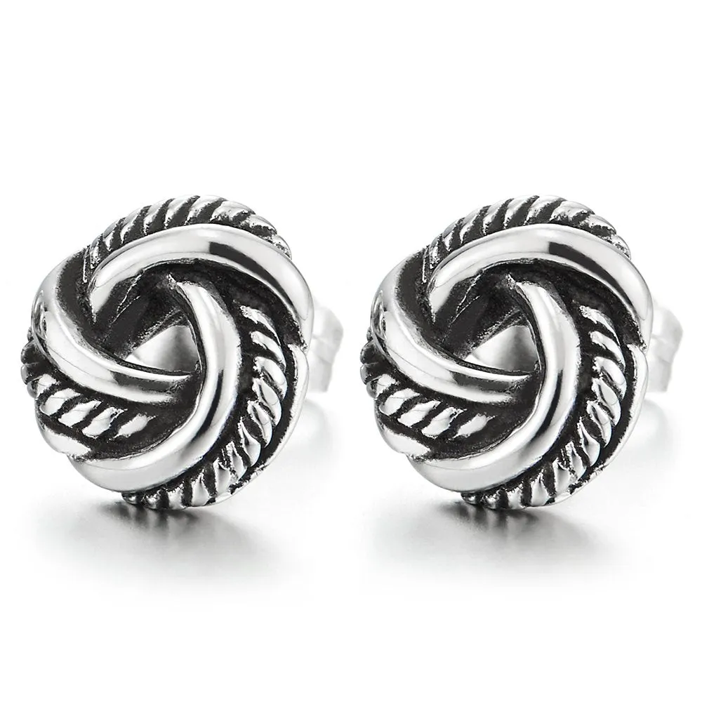 Exquisite Stainless Steel Vintage Love Knot Stud Earrings for Men and Women, 2pcs