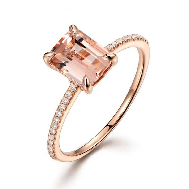 Female Square Ring Set Luxury 18Kt Rose Gold Filled Vintage Wedding Band Promise Engagement Rings For Women