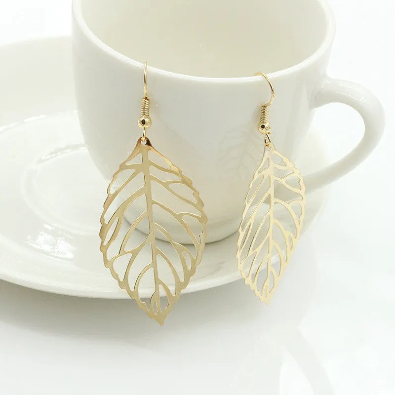 Girl fashion exquisite simplicity forest metal leaves Drop Earrings for women