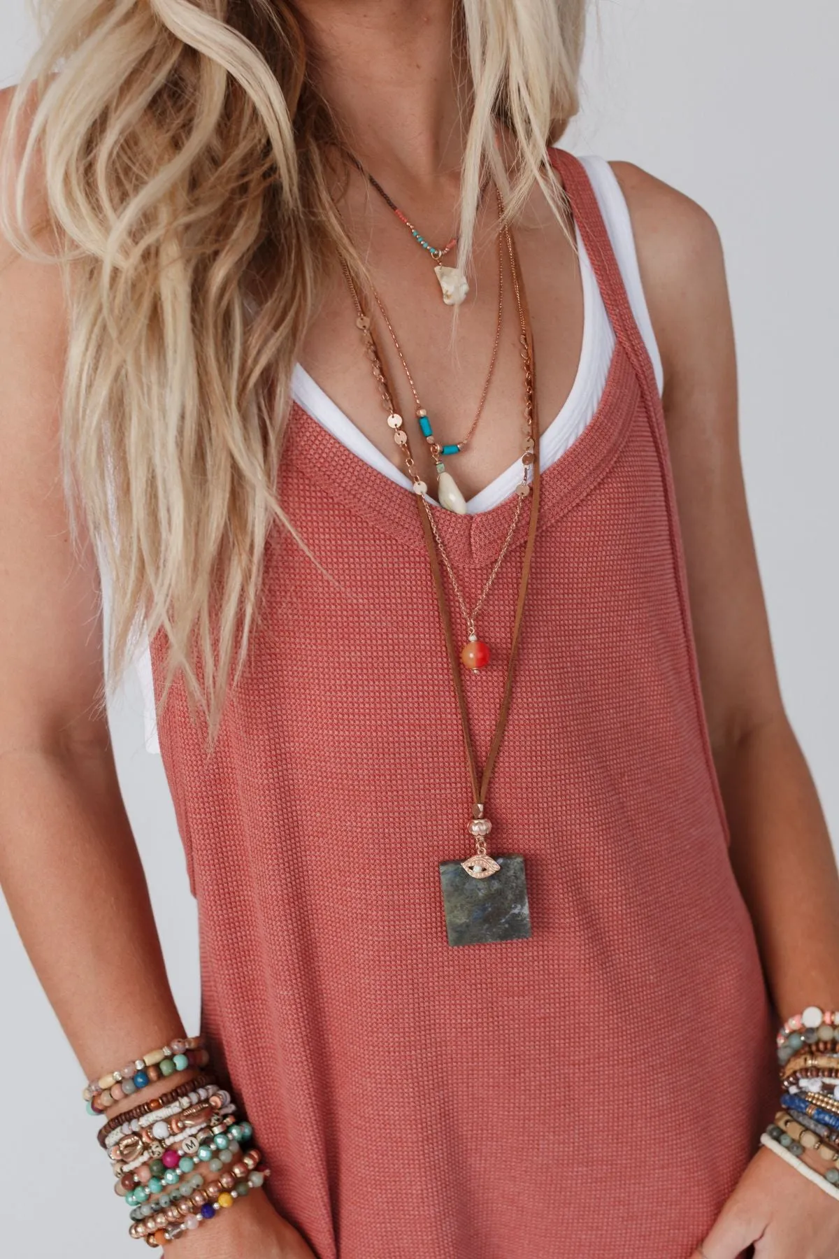 Giselle Stone and Shell Boho Necklace - Turquoise