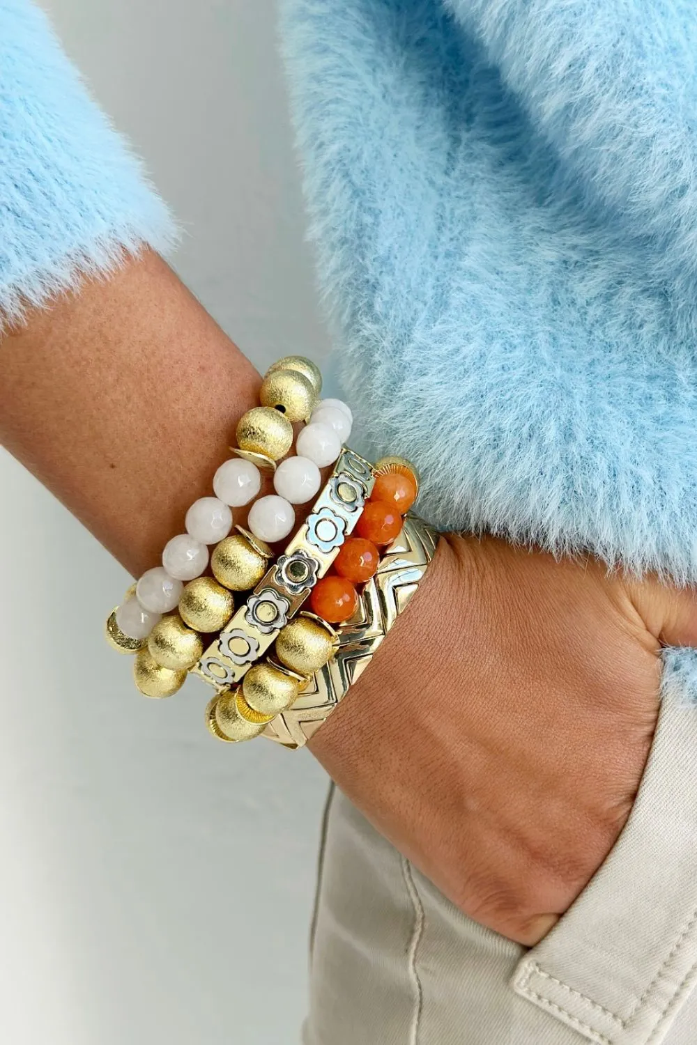 Glamour Puss bracelet | Gold and Orange Camellia