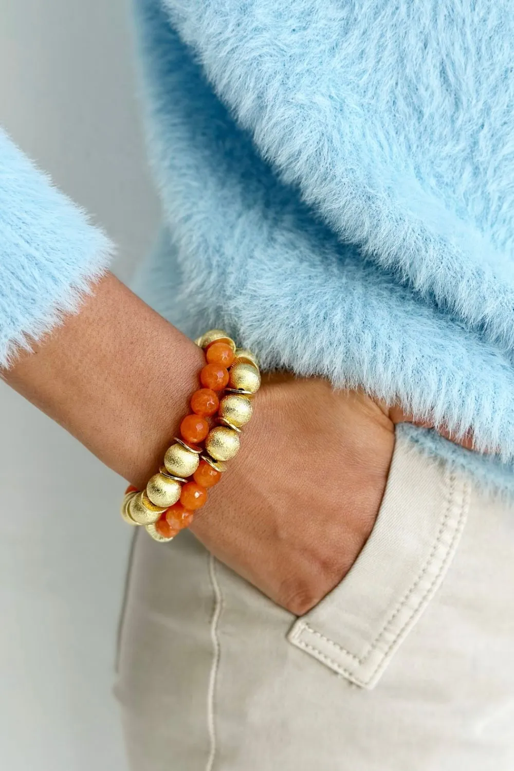 Glamour Puss bracelet | Gold and Orange Camellia