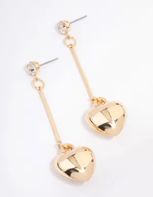 Gold Diamante Chubby Heart Drop Earrings