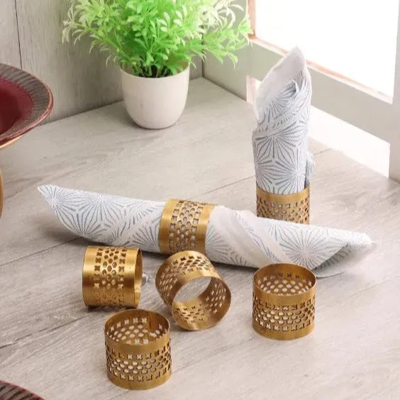 Gold Etching Napkin Ring | Gold |Set of 6