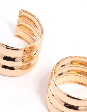 Gold Mini Three Crimp Illusion Hoop Earrings