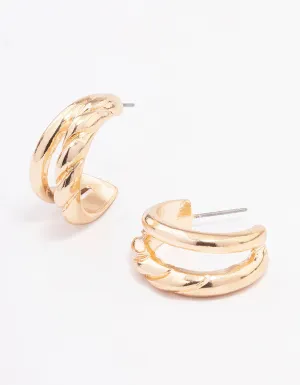 Gold Plain & Twisted Double Hoop Earrings