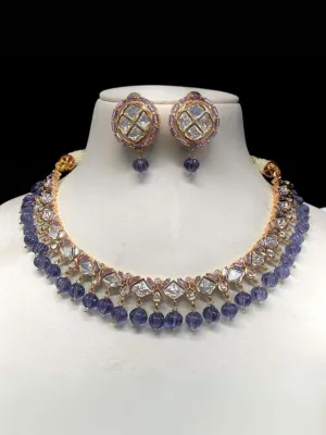 Gold Plated Kundan Polki Beaded Meenakari Choker Necklace Set