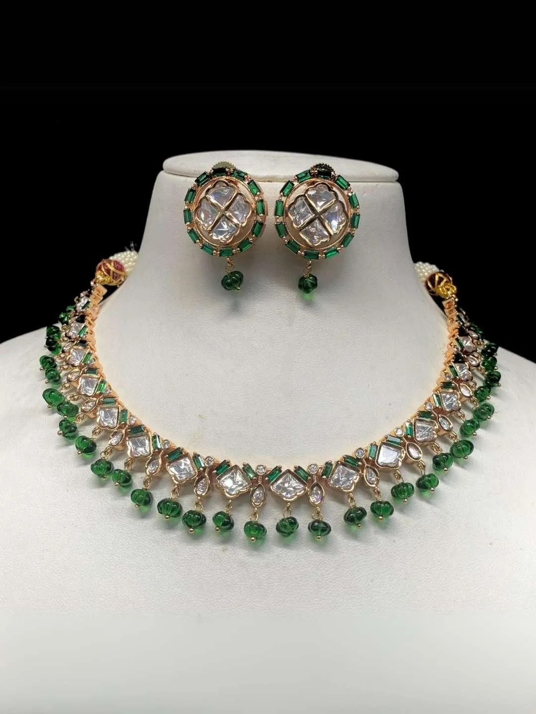 Gold Plated Kundan Polki Beaded Meenakari Choker Necklace Set