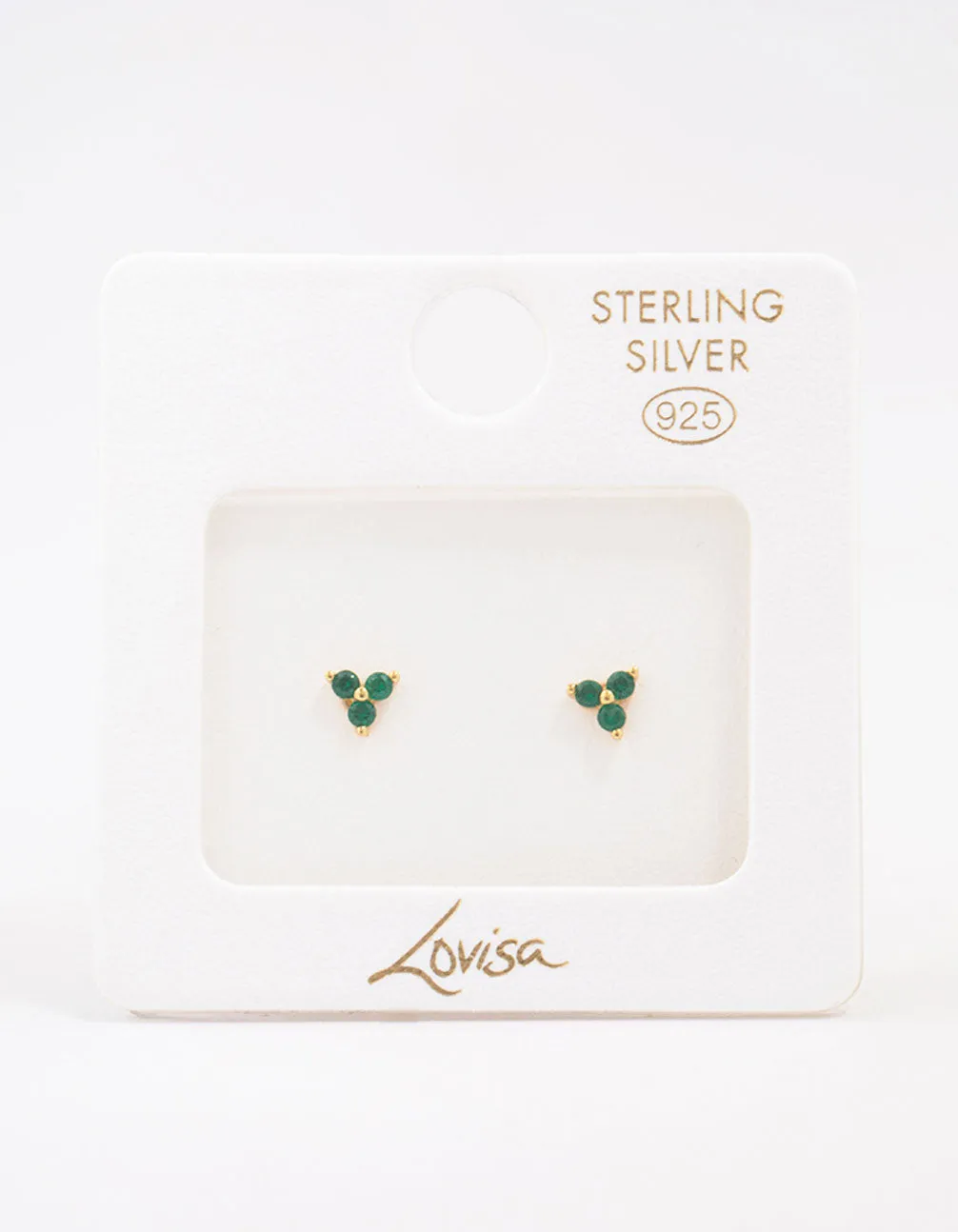 Gold Plated Sterling Silver Emerald Cubic Zirconia Trio Stud Earrings