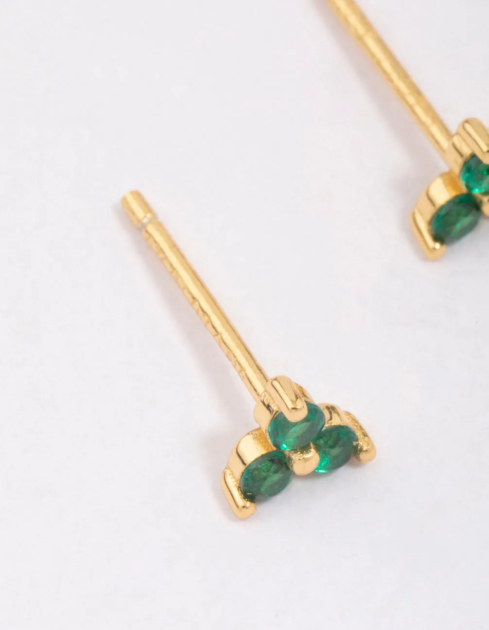 Gold Plated Sterling Silver Emerald Cubic Zirconia Trio Stud Earrings