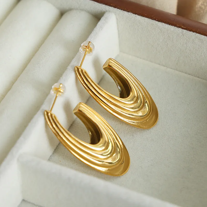 Golden Geometric Retro Earrings - Exquisite Titanium Steel Jewelry