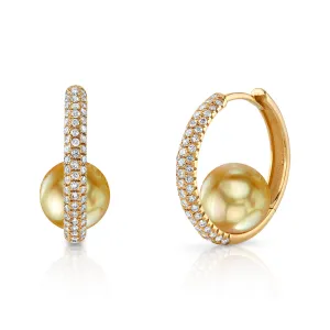 Golden South Sea Pearl & Diamond Enchantment Hoop Earrings