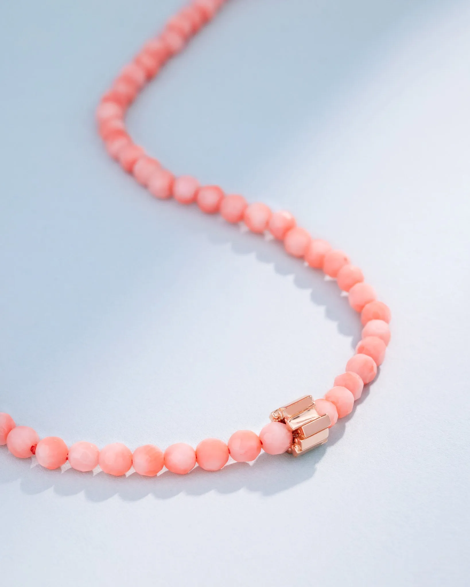 Infinite Beaded Round Pink Coral & Mini Golden Rondelle Necklace