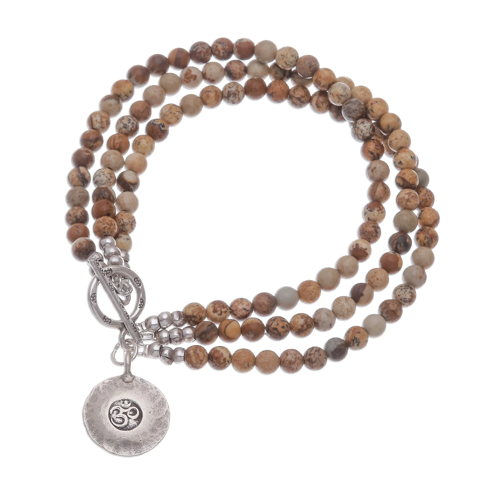 Infinite Earth Beaded Brown Jasper and 950 Silver Bracelet