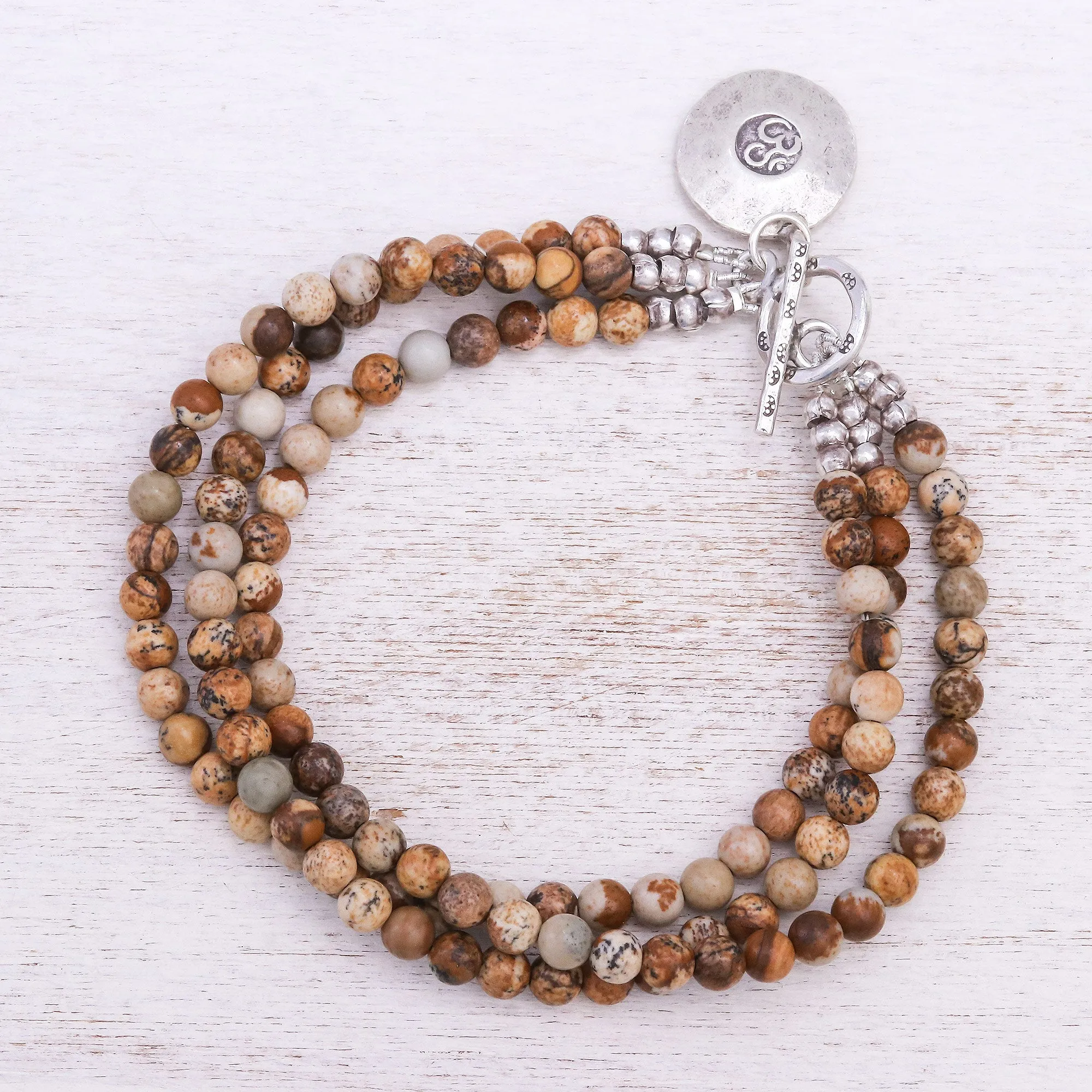 Infinite Earth Beaded Brown Jasper and 950 Silver Bracelet